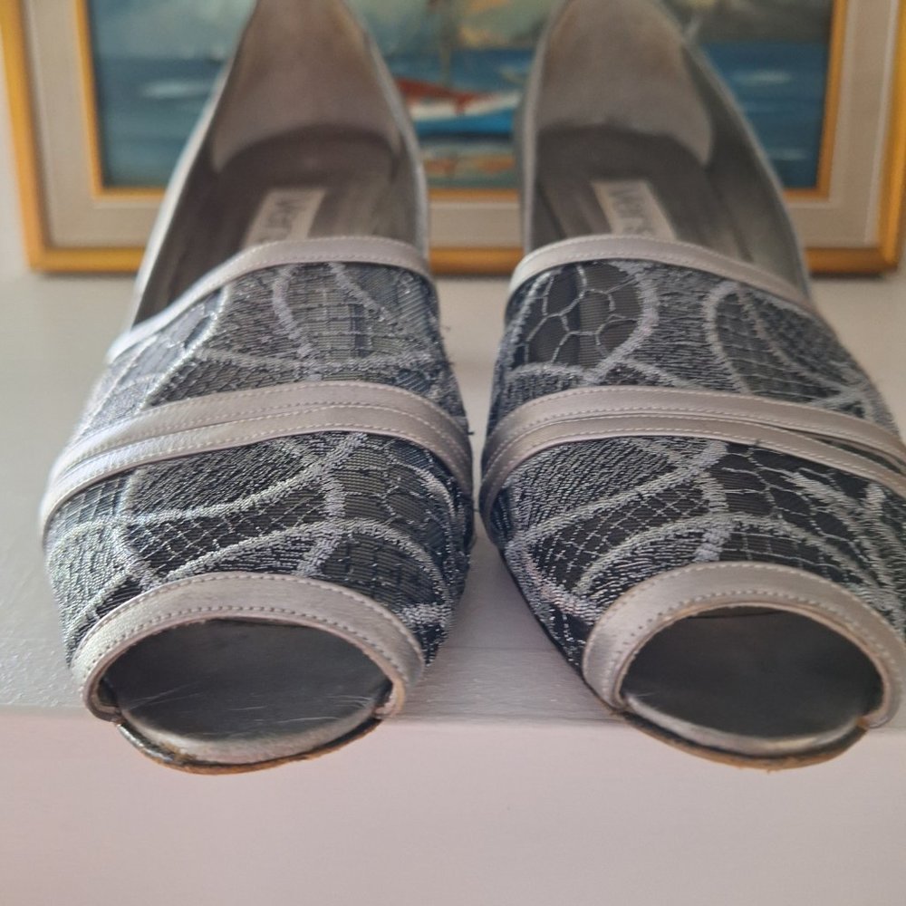 Versani Heels Silver with Mesh Peep Toe Vintage Size 9, Made in Italy - Picture 8 of 14